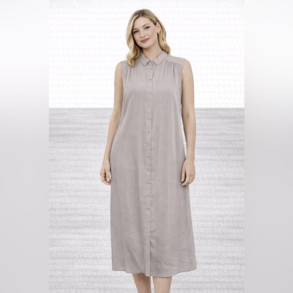 ICHI Women's Opal Gray Sleeveless Dress with padded shoulders NWT